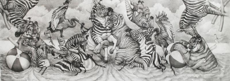 Pool-Party-carbon-pencil-on-paper-72x199.jpg