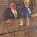 At the Cafe The Customer and the Anemic Cashier - Henri de Toulouse-Lautrec, 1898